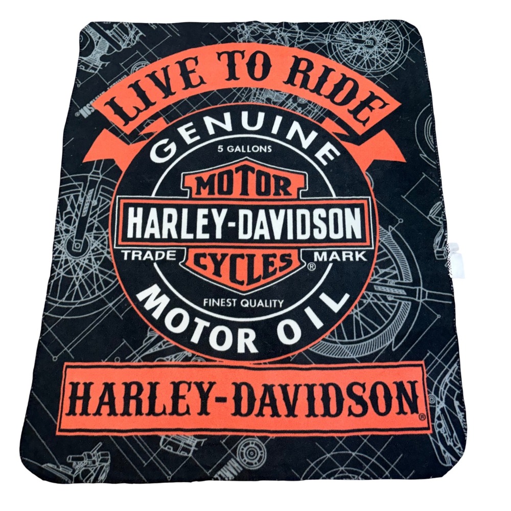 Harley-Davidson Live To Ride Genuine Motor Oil Fleece Throw Blanket 58x46  Biker